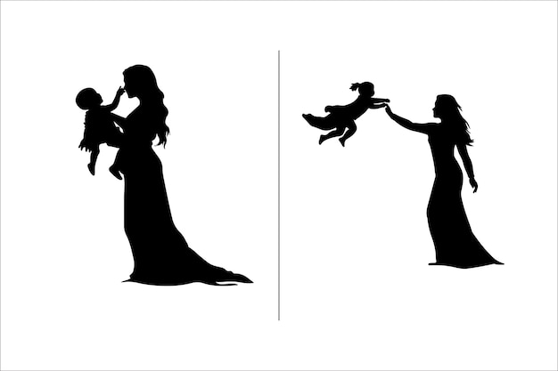Silhouet moeder met een dochter moeder met een zoon Vector illustratie voor Moedersdag