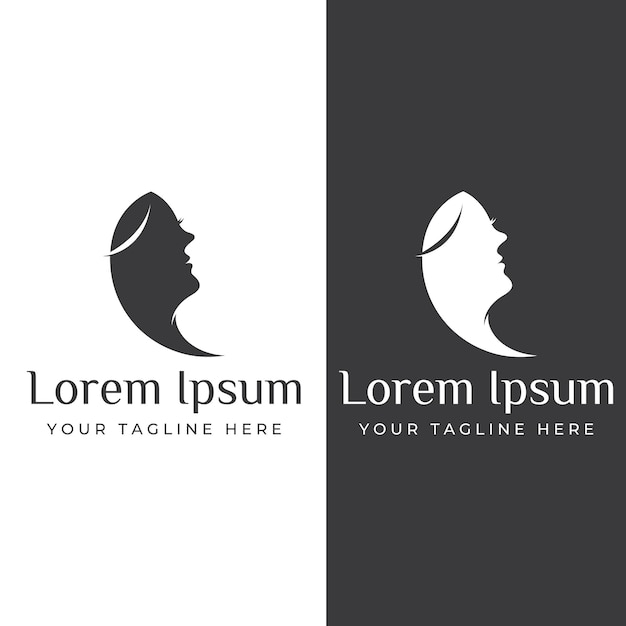 Silhouet mooie vrouw gezicht met bladeren logo voor damessalon en huidverzorging vector logo ontwerpsjabloon