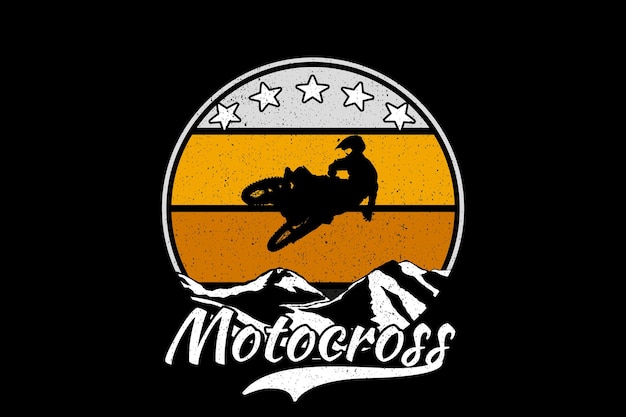 Silhouet motorcross op berg retro vintage