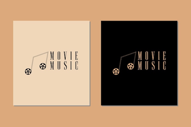 Silhouet muzieknoot met negatieve filmrolstrepen voor filmproductie Huispictogram Logo-ontwerp