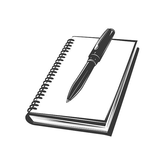 Vector silhouet notebook en pen alleen zwarte kleur