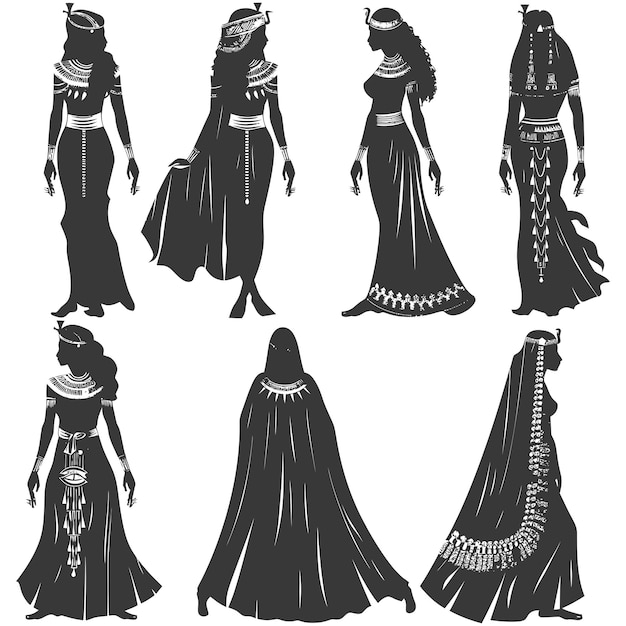 Vector silhouet onafhankelijke egyptische vrouwen die alleen zwarte tob sebleh dragen