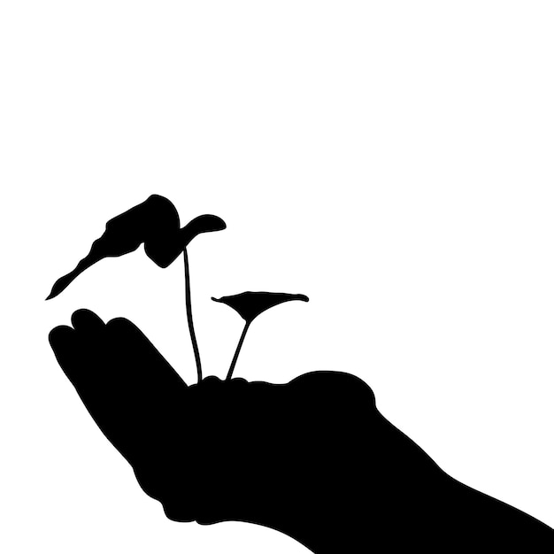 Silhouet op de handvector van de boomplant