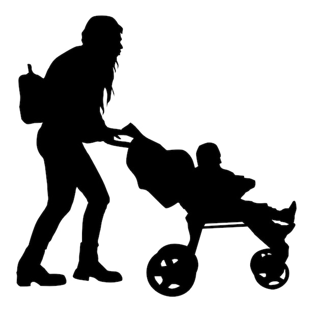 Silhouet op een witte achtergrond van ouders en kinderen op een wandeling