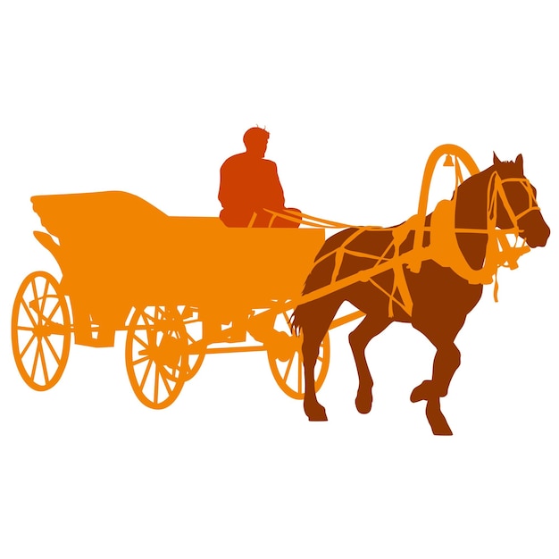 Vector silhouet paard en wagen met koetsier vector illustrati