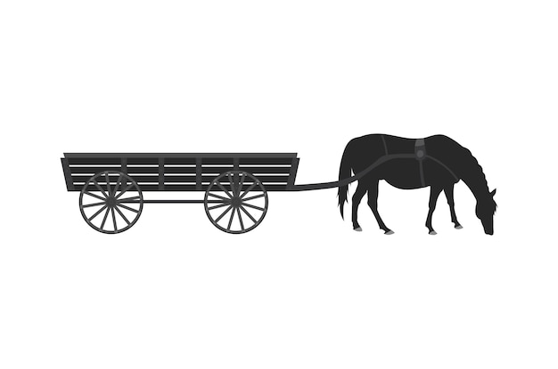 Vector silhouet paard en wagen traditioneel landelijk vervoer