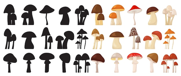 Silhouet paddestoelen collectie geïsoleerde vector