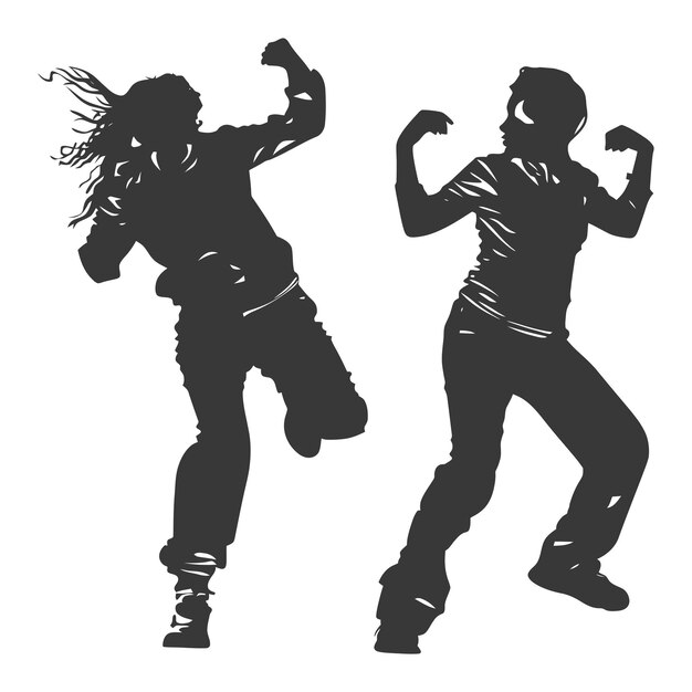 Vector silhouet persoon dansen samen in actie zwart zwart kleur alleen