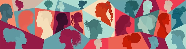 Silhouet profielgroep mannen en vrouwen diverse culturen Diversiteit multiraciale mensen Gelijkheid