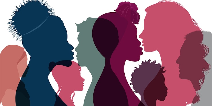 Vector silhouet profielgroep mannen vrouwen diverse cultuur mensen diversiteitraciale gelijkheid inclusief