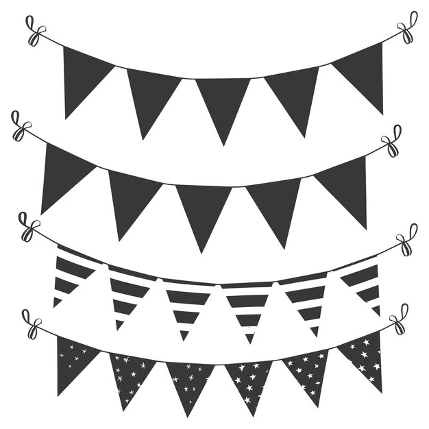 Vector silhouet retro bunting partij vlag zwarte kleur