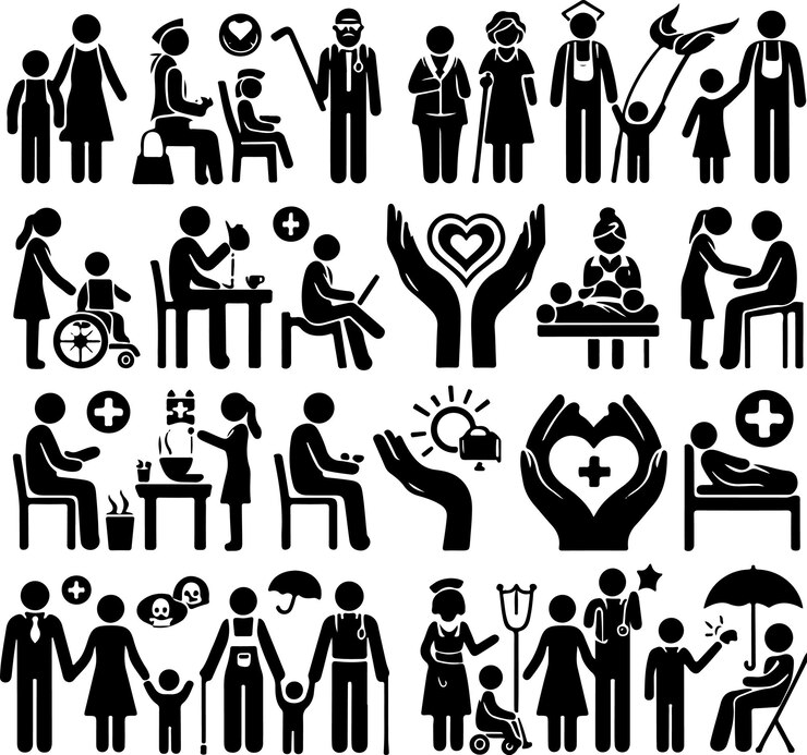 Vector silhouet-set voor gemeenschapszorg