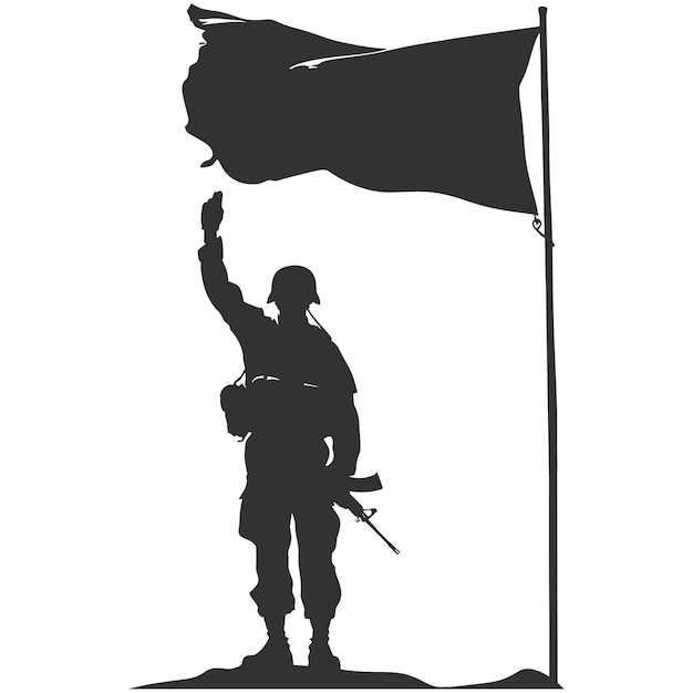 Silhouet Soldaten of leger poseren voor de blanke vlag alleen zwarte kleur