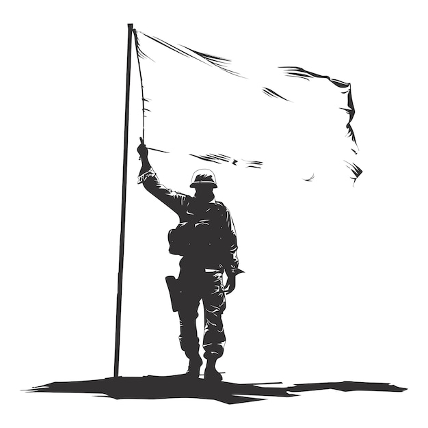 Silhouet Soldaten of leger poseren voor de witte vlag alleen zwarte kleur