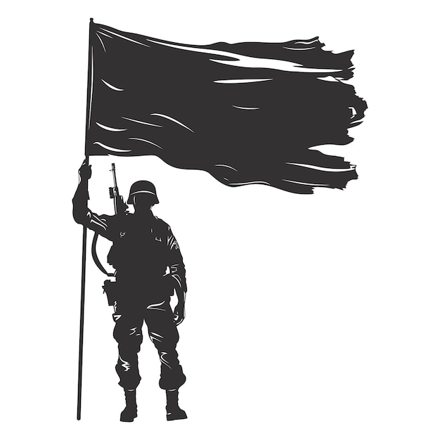 Silhouet Soldaten of leger poseren voor de zwarte vlag alleen zwarte kleur