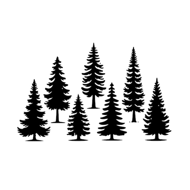 Vector silhouet solid vector icon set van kerstboom yule fir tannenbaum evergreen vakantieboomen