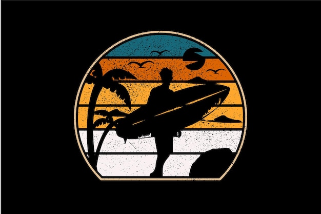 Vector silhouet surfen man retro vintage