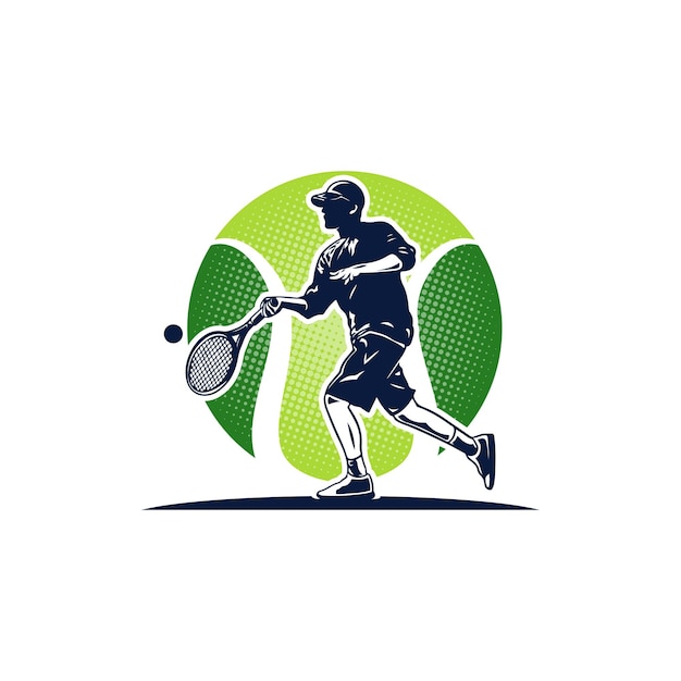 Silhouet tennisser schieten bal logo sjabloon illustratie