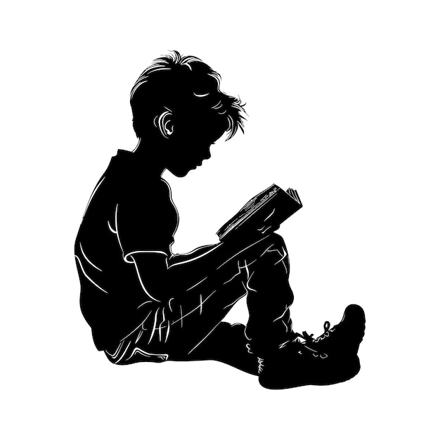 Silhouet tiener die boek leest alleen zwarte kleur