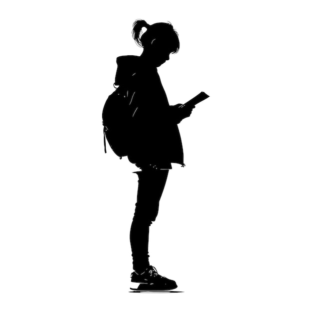 Silhouet tienermeisje dat een boek leest alleen zwarte kleur