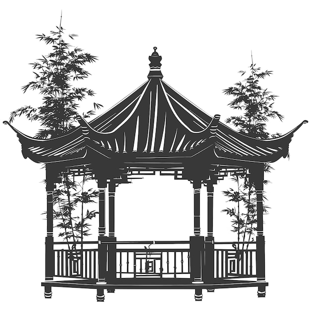 Vector silhouet tuin gazebo bamboe alleen zwarte kleur