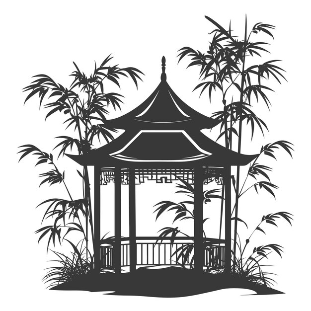 Silhouet tuin gazebo bamboe alleen zwarte kleur