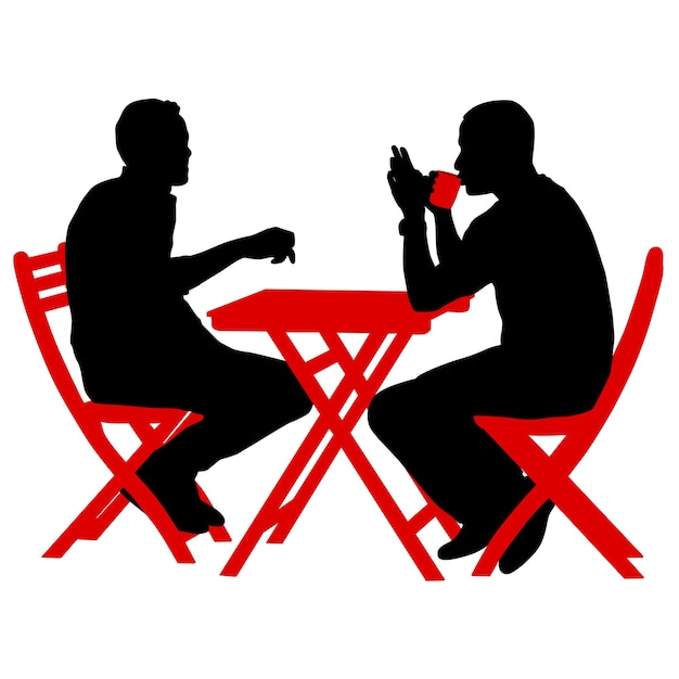 Silhouet twee mannen zitten in een café op een witte achtergrond