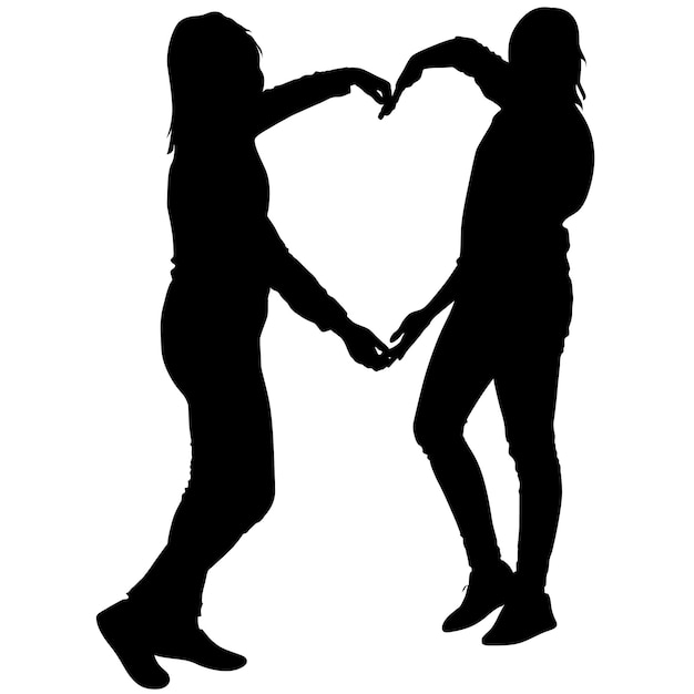 Silhouet twee meisjes hand in hand in hart vorm vectorillustratie