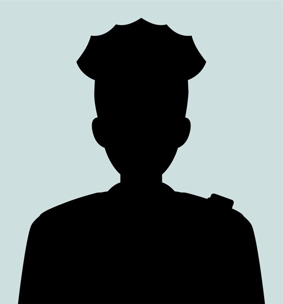 Vector silhouet van amerikaanse politieagent in traditioneel uniform karakter avatar icon in platte stijl