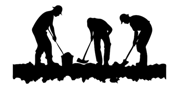Vector silhouet van arbeiders die op het bouwterrein werken silhouet voor de vrolijke dag van de arbeid