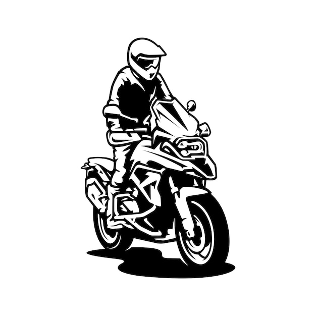 Silhouet van biker rijden avontuur motor illustratie logo vector