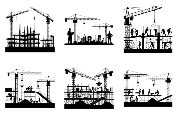 Vector silhouet van bouwvakker clipart svg bundle design bouwwerk en gereedschap illustratie