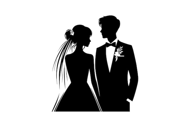 Silhouet van bruid en bruidegom weeding paar vector elementen geïsoleerd op witte achtergrond