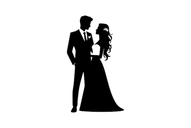 Silhouet van bruid en bruidegom weeding paar vector elementen geïsoleerd op witte achtergrond