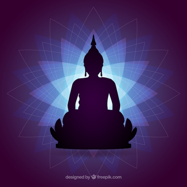 Silhouet van budha met plat ontwerp