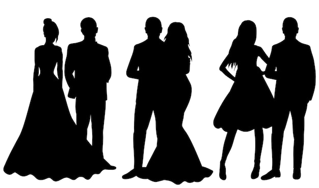 Silhouet van de bruid en bruidegom op een witte achtergrond vector