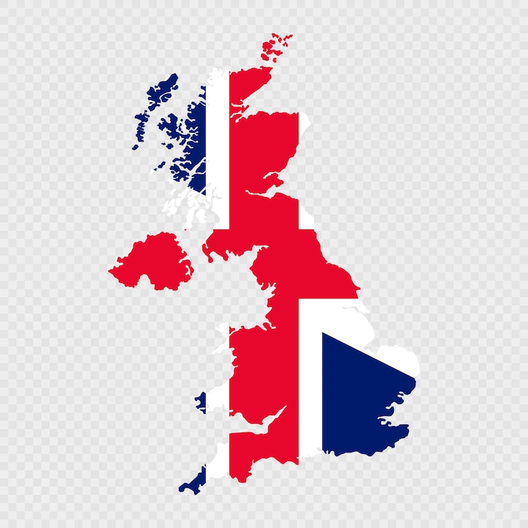 Vector silhouet van de kaart van het verenigd koninkrijk met vlag