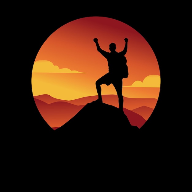 Vector silhouet van de mens bovenop de berg