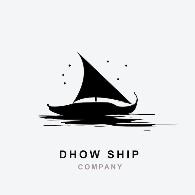 Silhouet van Dhow-logo-ontwerp, traditionele zeilboot uit Azië, Afrika