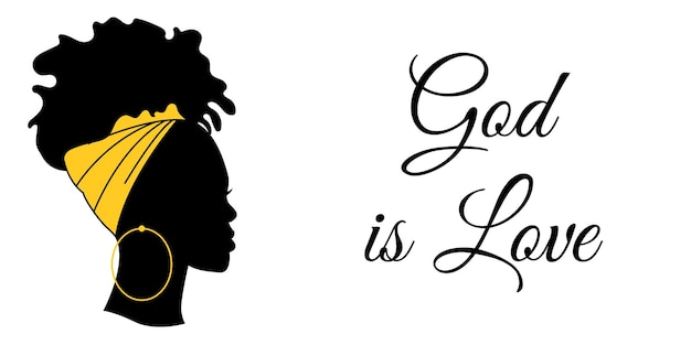 Silhouet van een afro-vrouw God is liefde Profiel van een zwarte vrouw Ontwerp voor poster flyer banner Vectorillustratie