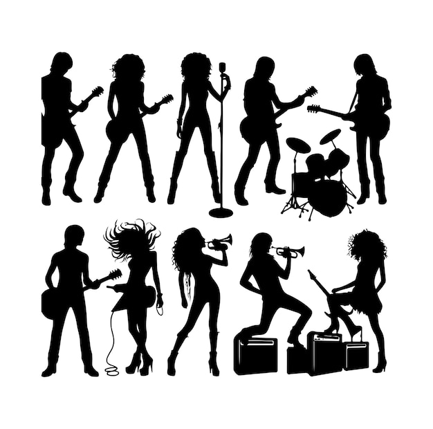 Silhouet van een bandgitarist vector