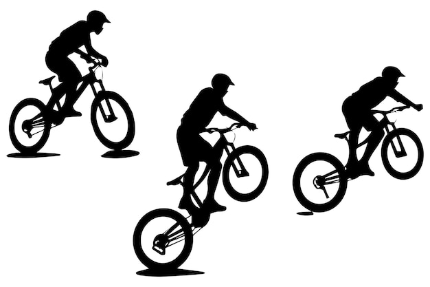 Vector silhouet van een fietser die op een fiets springt