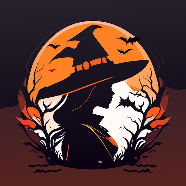 silhouet van een hallowen heks T-shirt ontwerp donkere magie splash gotische Halloween verbrand oranje