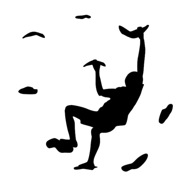 Silhouet van een jonge bergbeklimmer op een klimmuur. Sportief, extreem. Vector illustratie.