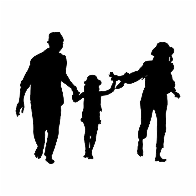 Silhouet van een kind met zijn ouders