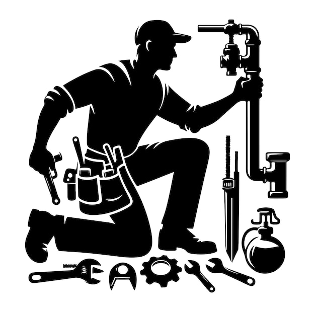 Vector silhouet van een loodgieter