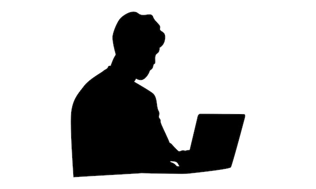 silhouet van een man die met een laptop werkt