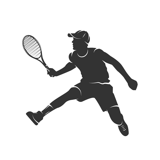 Silhouet van een man met een tennisracket geïsoleerd op een witte achtergrond