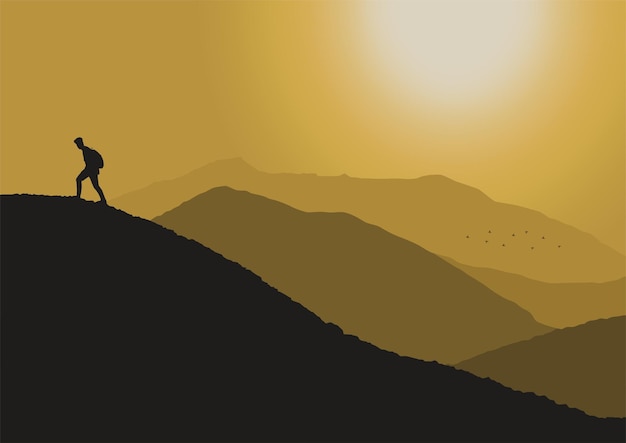 silhouet van een persoon op de woestijn berg vectorillustratie.