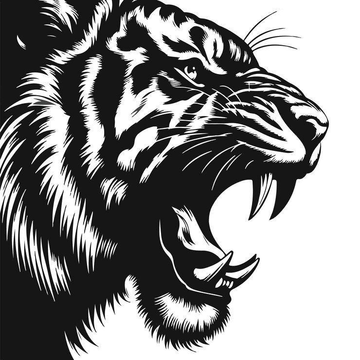 Vector silhouet van een royal bengal tiger hoofd vector kunst illustratie met een witte achtergrond